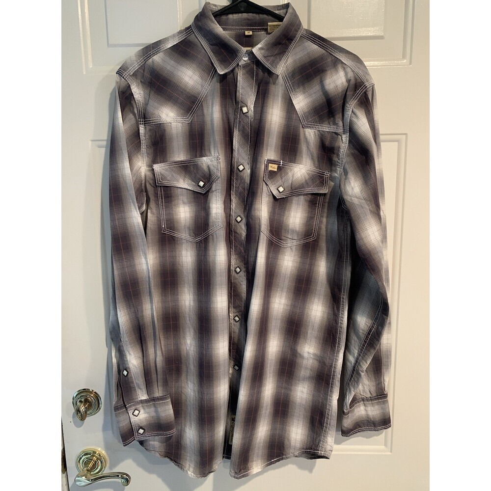 Larry Mahan Cowboy Collection Men’s Grey/ White Plaid Snap Up Shirt Size M